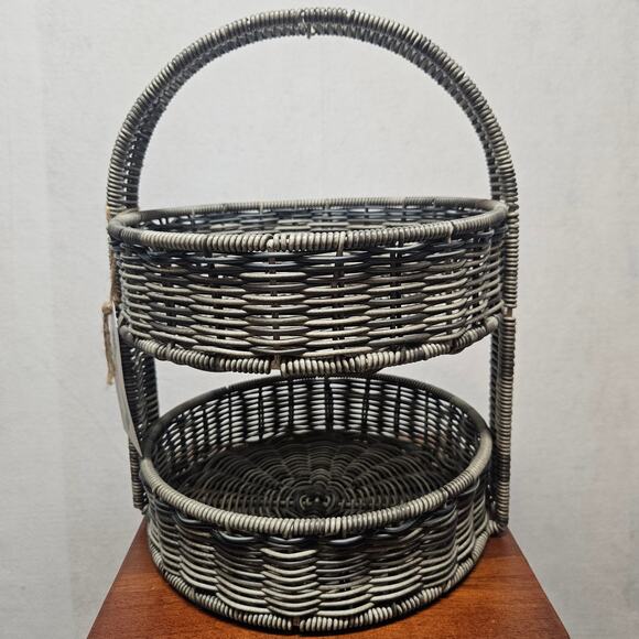 NWT Two Tier Grey Wicker Basket - Picture 1 of 8